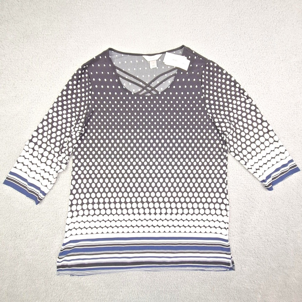 CJ Banks Blouse Womens Large Black White Dot Stripe Stretch Tunic Top NWT
